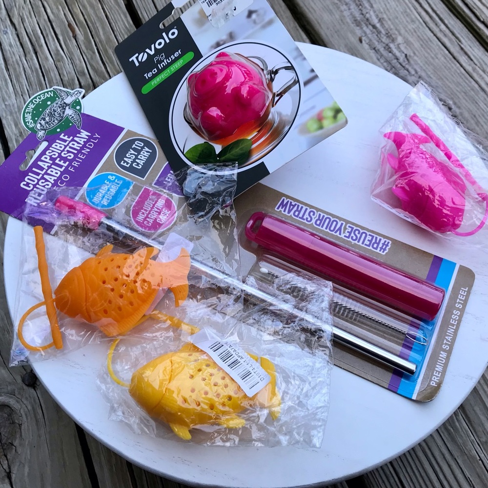 Lot Kitchen Tea Beverage TEVA Pig Tea Infuser Fish Infusers Reusable Straw